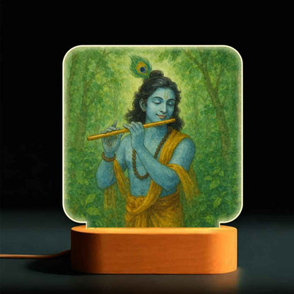 Krishna LED Light with Wooden Base – Divine Night Lamp for Home Temple & Decor