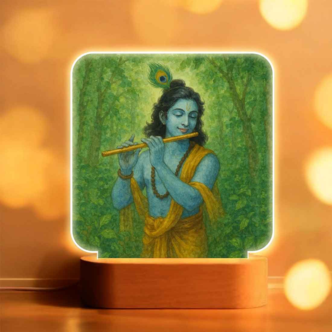 Krishna LED Light with Wooden Base – Divine Night Lamp for Home Temple & Decor