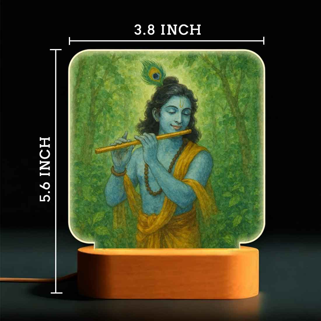 Krishna LED Light with Wooden Base – Divine Night Lamp for Home Temple & Decor