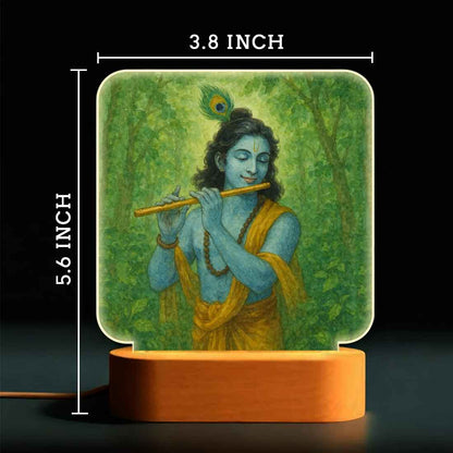 Krishna LED Light with Wooden Base – Divine Night Lamp for Home Temple & Decor