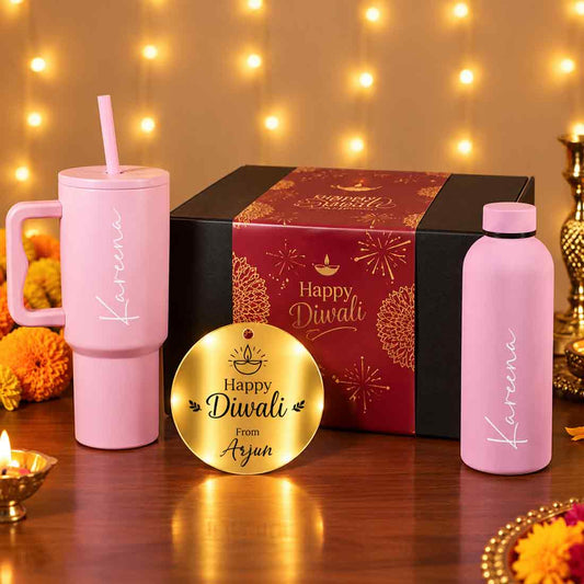 Personalized Diwali Gift Set – Custom Tumbler & Insulated Bottle with Candle