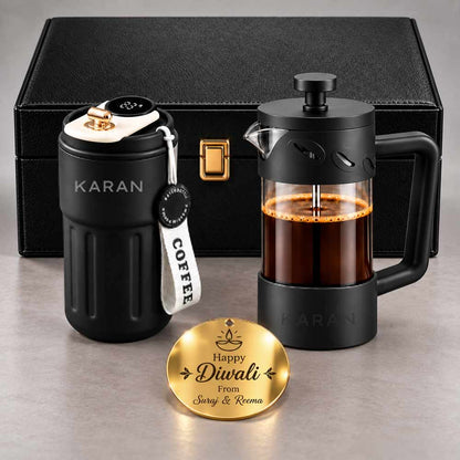 Custom Gift for Coffee Lover - Personalized French Press and Coffee Tumbler Gift Hamper