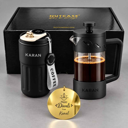 Custom Gift for Coffee Lover - Personalized French Press and Coffee Tumbler Gift Hamper