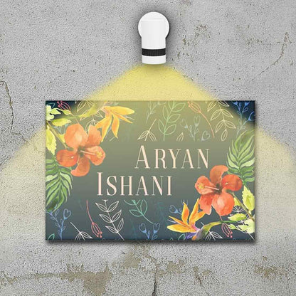 Custom Door Name Plate for Home Cafes Bungalow-Flower Petals and Leaf