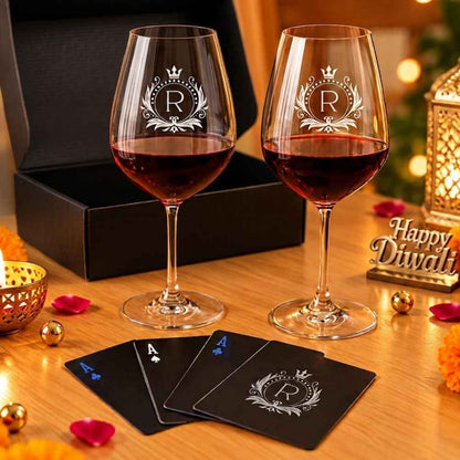 Premium Whiskey Glasses Set Diwali Gift – Personalized Glassware with Playing Cards
