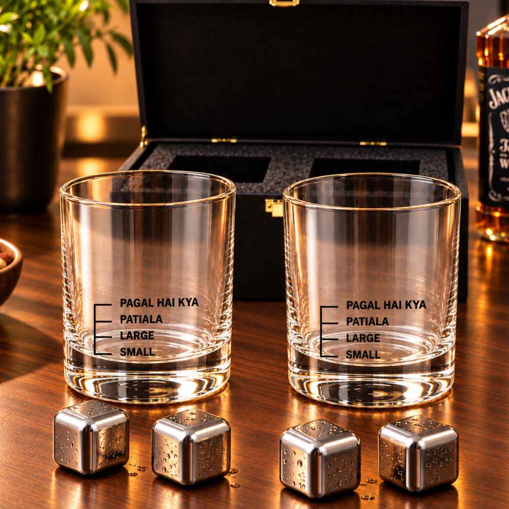Whiskey Glasses Liquor Glass-  Anniversary Birthday Gift Funny Gifts for Husband Bf - SMALL LARGE PATIYALA PAGAL HAI KYA