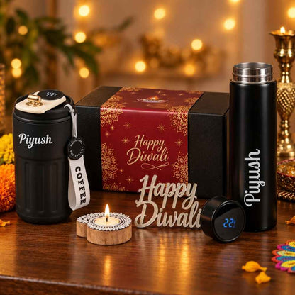 Personalized Diwali Gift Set Temperature Display Coffee Tumbler & Thermos Flask (500ml)