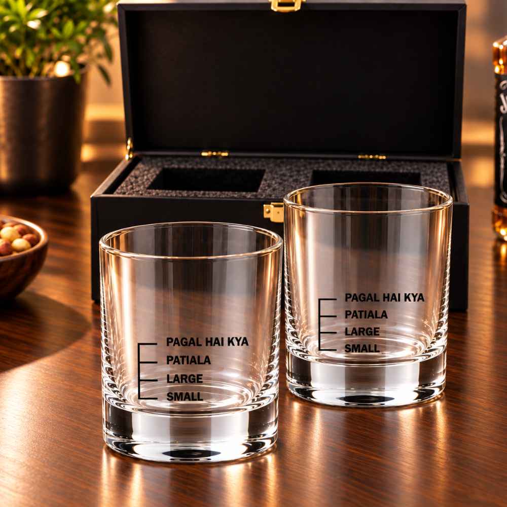 Whiskey Glasses Liquor Glass-  Anniversary Birthday Gift Funny Gifts for Husband Bf - SMALL LARGE PATIYALA PAGAL HAI KYA