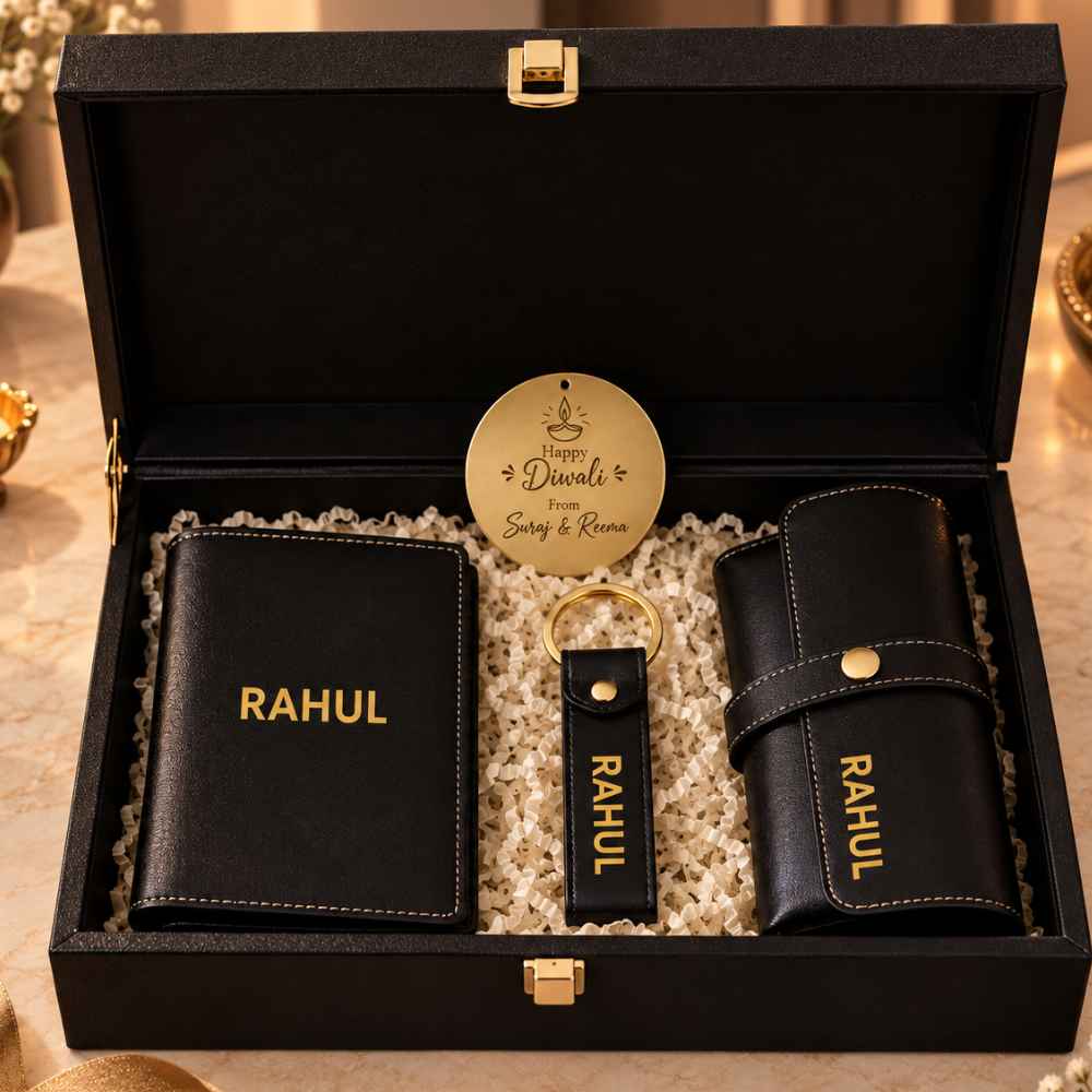 Custom  Gift Box with Passport Cover Custom Keychains and Specs Sunglass Holder Cover