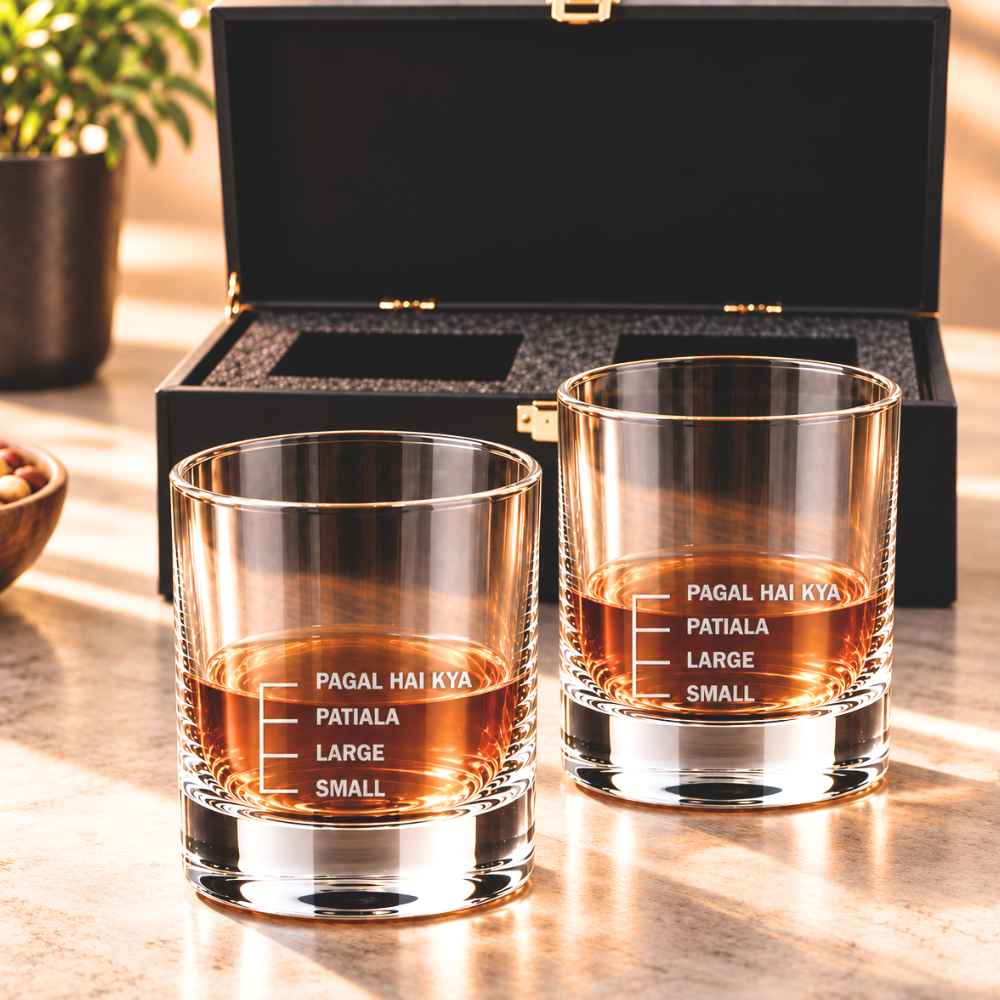 Whiskey Glasses SET OF 2 -  Anniversary Birthday Gift Funny Gifts for Husband Bf - SMALL LARGE PATIYALA PAGAL HAI KYA