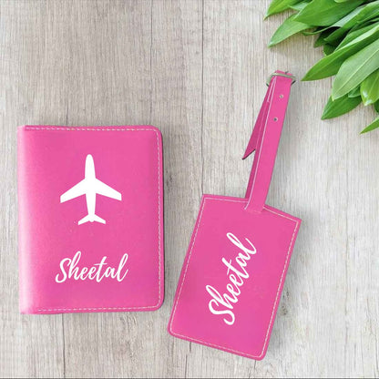 Mother’s Day Gift Box – Travel Combo Set for Mom (Passport Cover, Luggage Tag & Toiletry Bag in Pink PU Leather) - Name