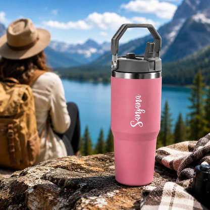 Nutcase Personalized Tumbler with Handle and Straw 900ml - Double Wall Vacuum Sipper Bottle