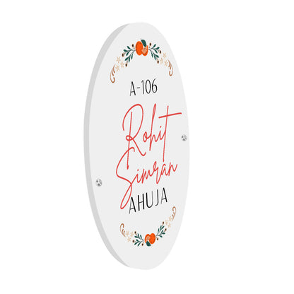 White Name Plate Minimalist Floral Design