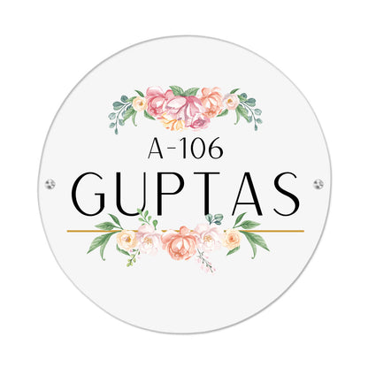 White Acrylic Name Plate Minimalist Floral Design