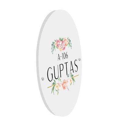 White Acrylic Name Plate Minimalist Floral Design