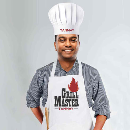 Personalised Mens White Aprons for Kitchen - Grill Master