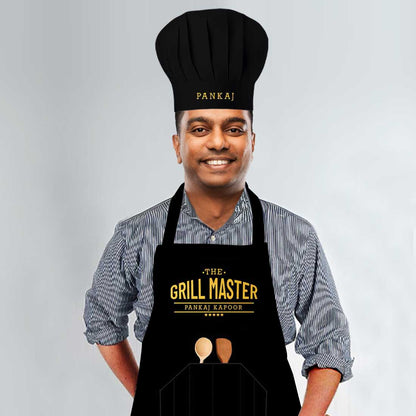 Personalised Chef Apron With Name for Men Cooking Grill Master APRON WITH CHEF HAT
