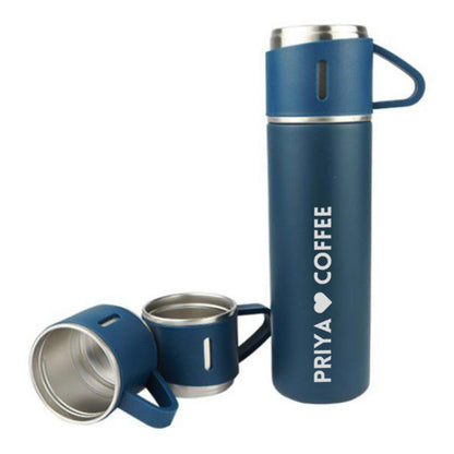 Personalized Thermos Bottle With 2 Cups Gift Box Set for Travel Outdoor - Add Name