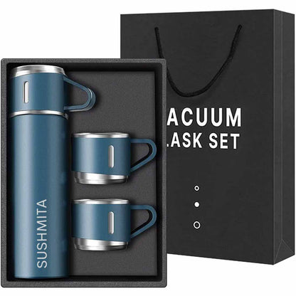 Custom Travel Mug Thermos With 2 Cups Gift Box Set - Add Name