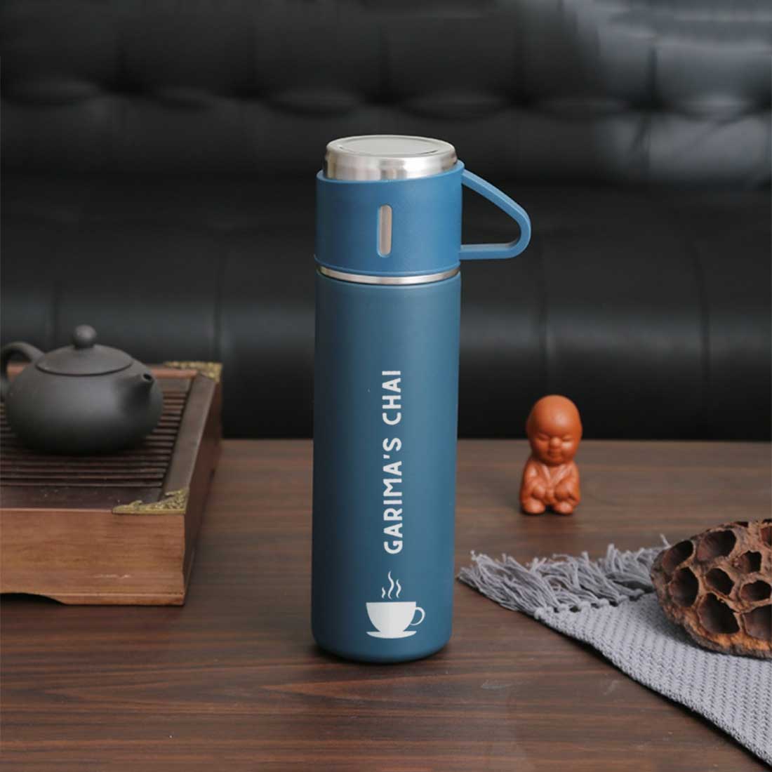 Customized Thermos Bottle With 2 Cups Gift Box Set Add Name