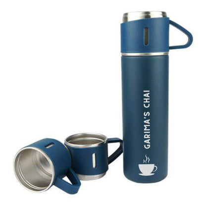 Customized Thermos Bottle With 2 Cups Gift Box Set - Add Name