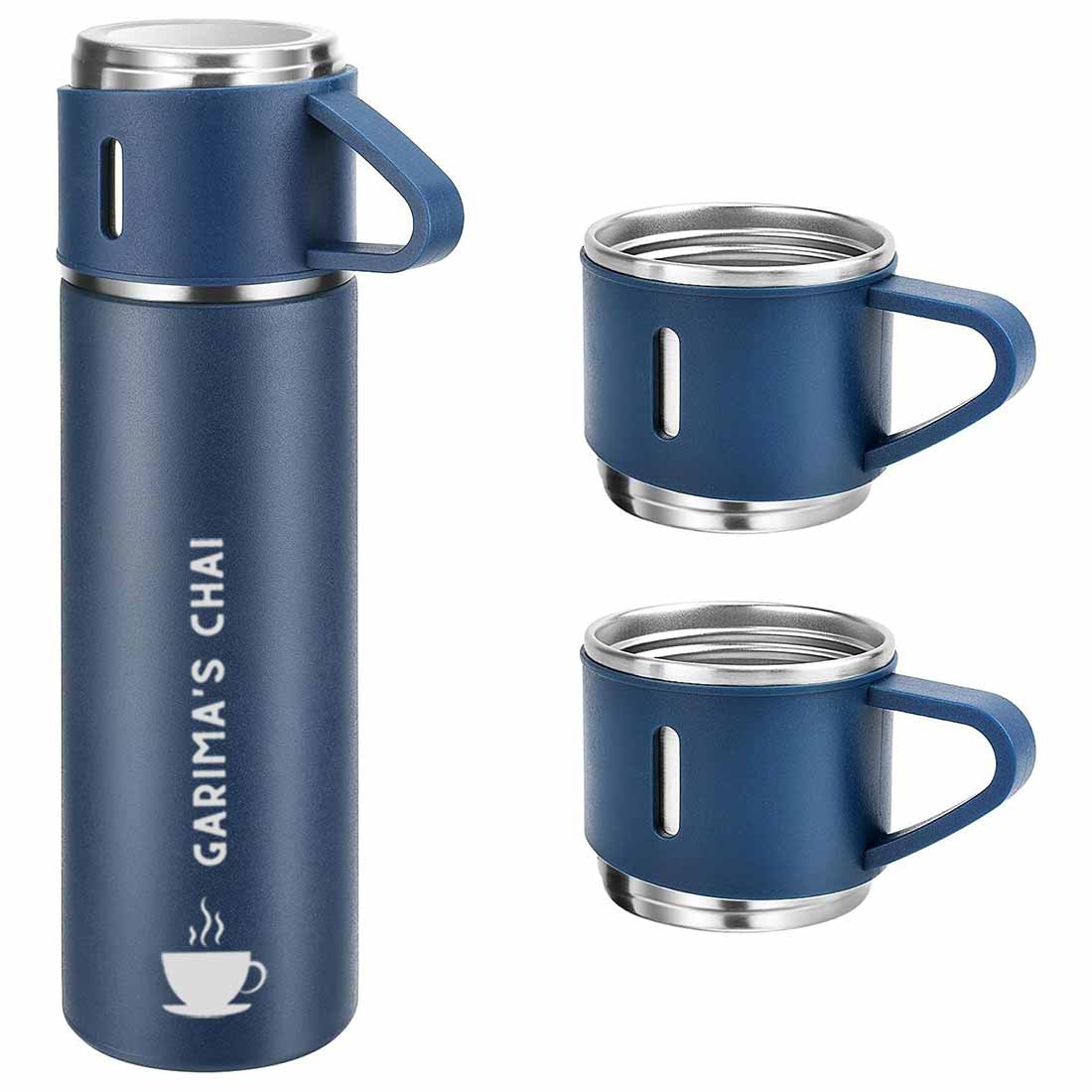 Customized Thermos Bottle With 2 Cups Gift Box Set - Add Name