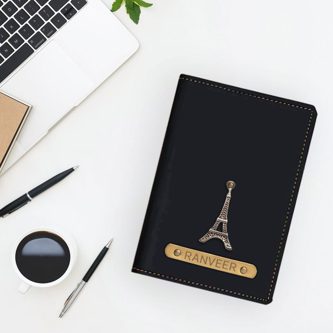 Custom Passport Cover Holder PU Leather with Charm & Name - Paris
