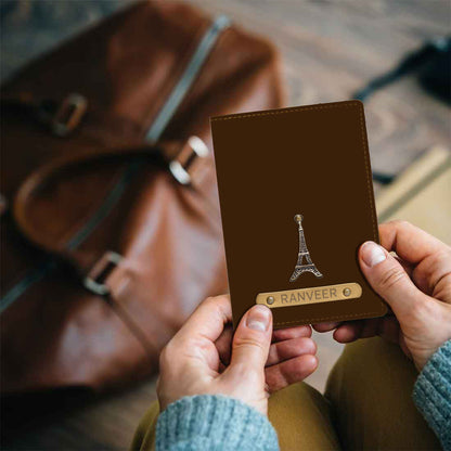 Custom Passport Cover Holder PU Leather with Charm & Name - Paris
