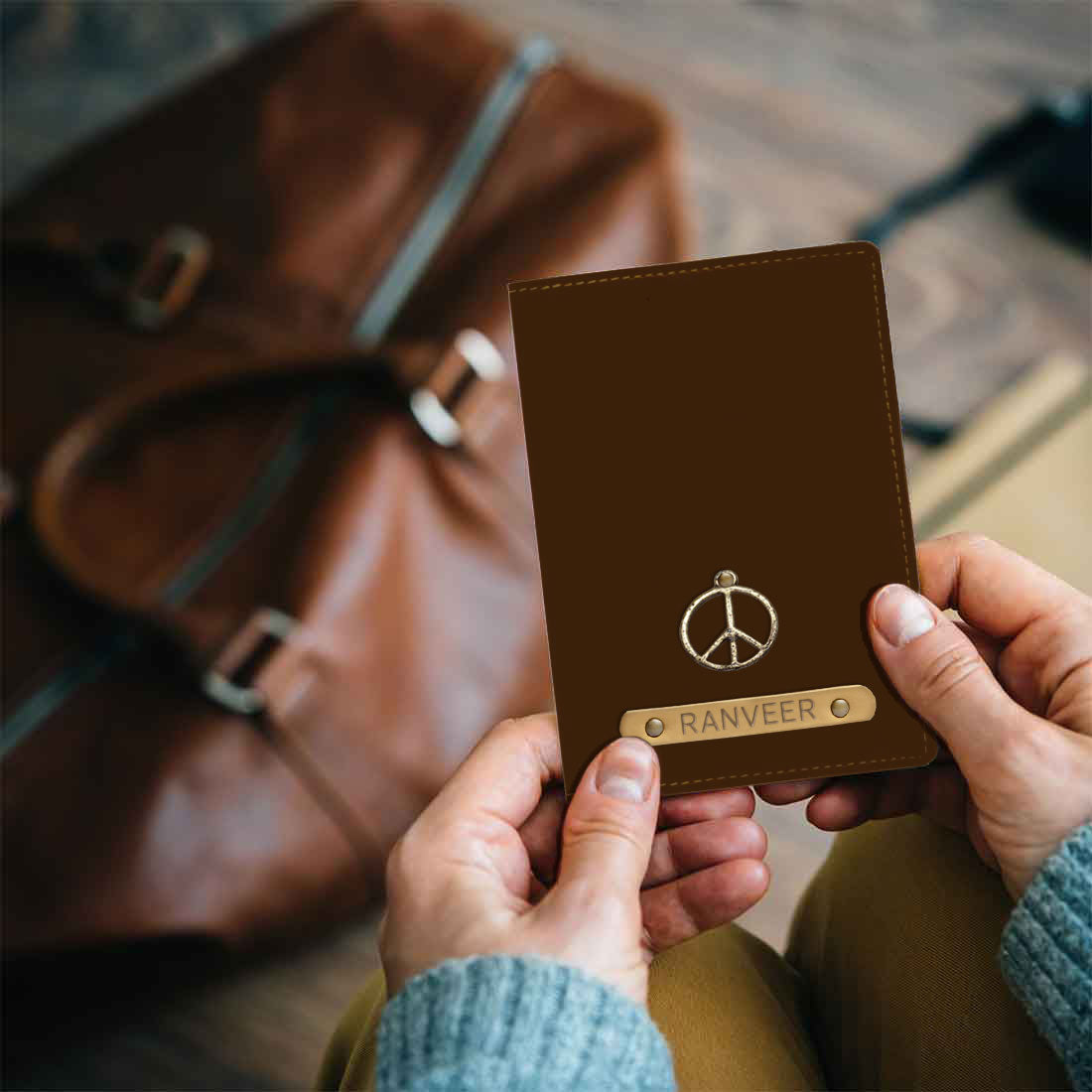 Personalised Travel Document Holder Passport Added Charm - Peace Sign