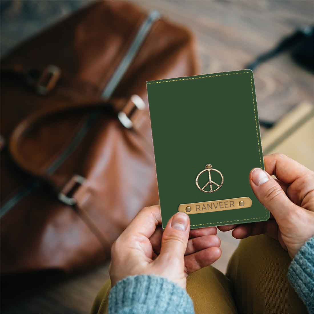 Personalised Travel Document Holder Passport Added Charm - Peace Sign