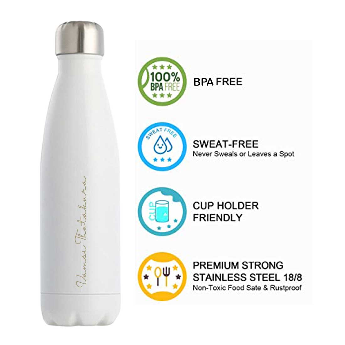 Customized Water Bottle Flask Stainless Steel for Drinking Hot & Cold 500 ml