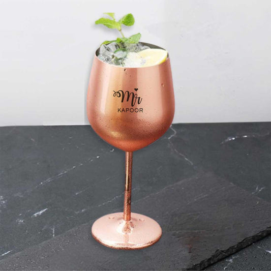 Mr and Mrs Wine Glasses Copper Finish Stainless Steel Goblets