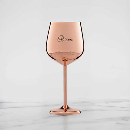 Nonbreakable Wine Glasses Copper Finish Stainless Steel Goblets with Name Engraved