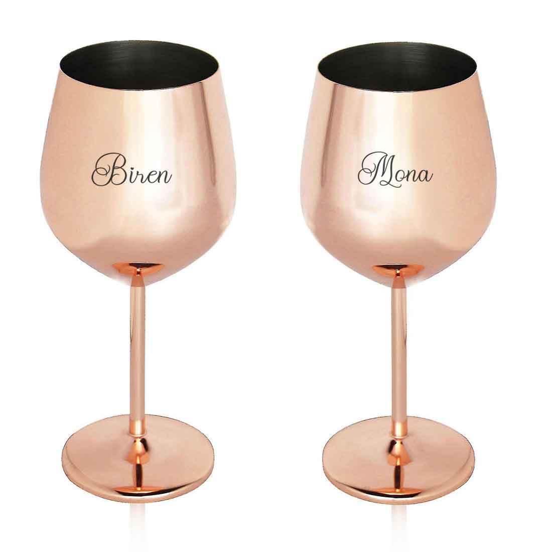 Nonbreakable Wine Glasses Copper Finish Stainless Steel Goblets with Name Engraved