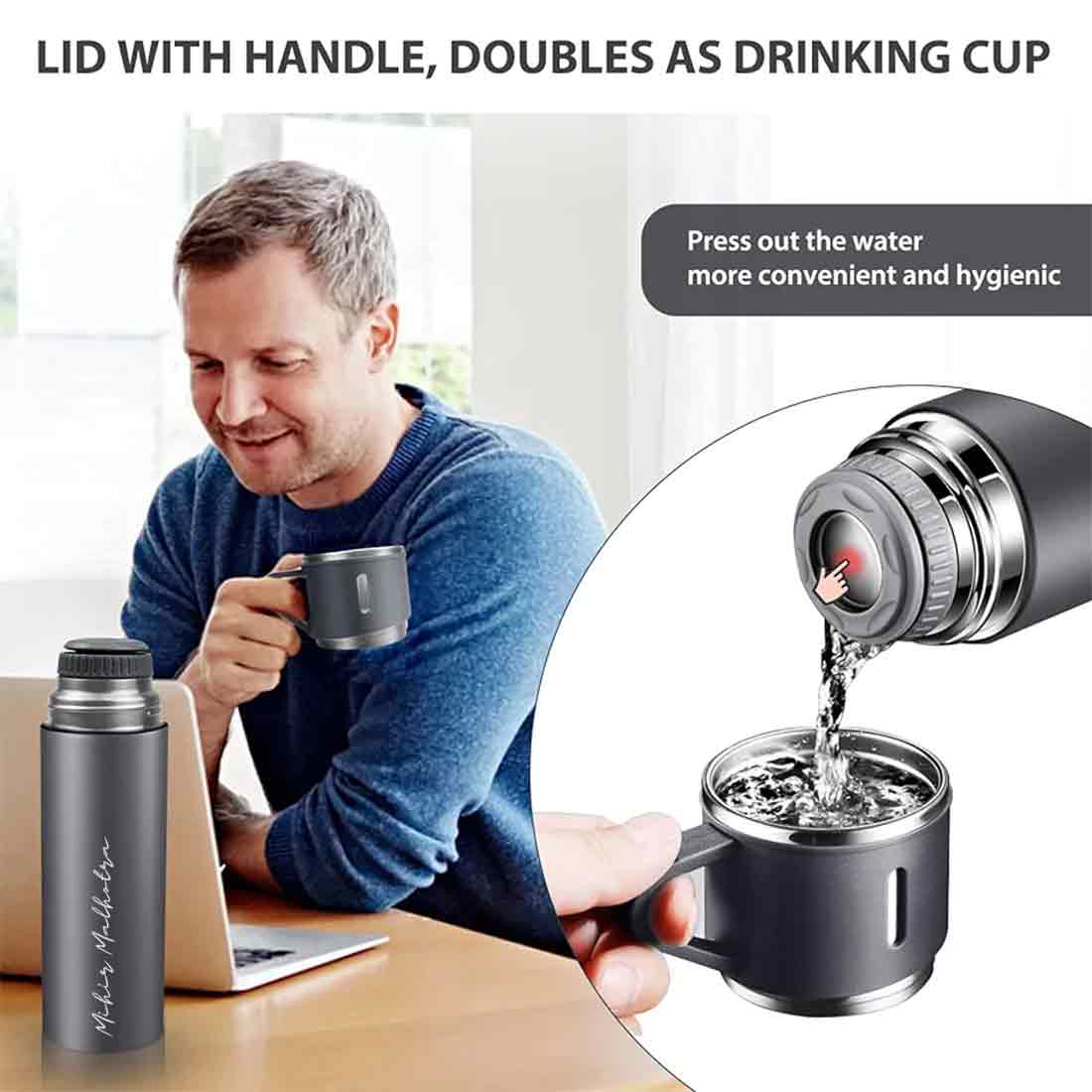 Custom Thermos With Cup Lid Cups Gift Box Set for Travel Outdoor Camping Add Name L-GREEN