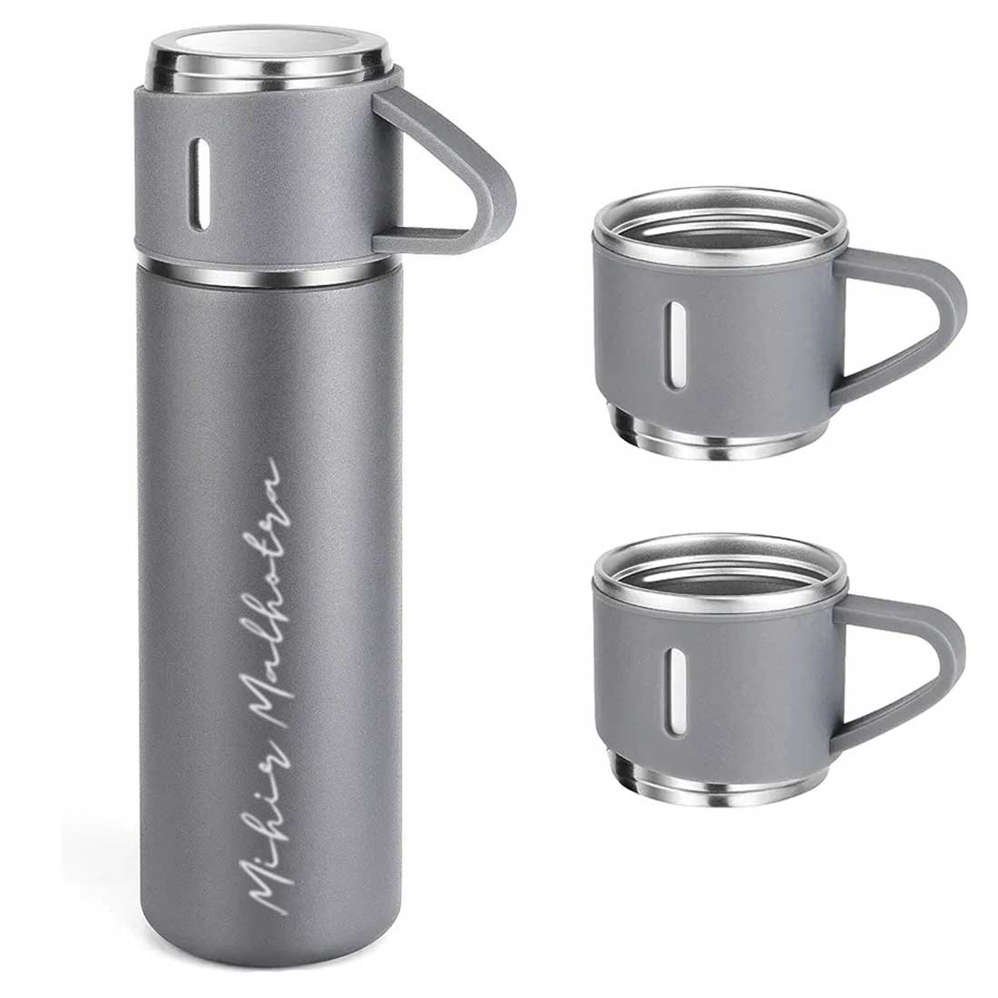 Custom Thermos With Cup Lid 3 Cups Gift Box Set for Travel Outdoor Camping Add Name