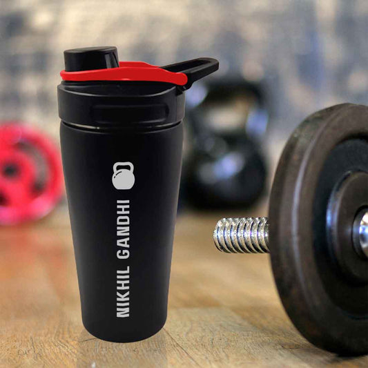 Personalised Gym Shaker Bottle for Protein Shakes Stainless Steel Mixer with Whisk Ball