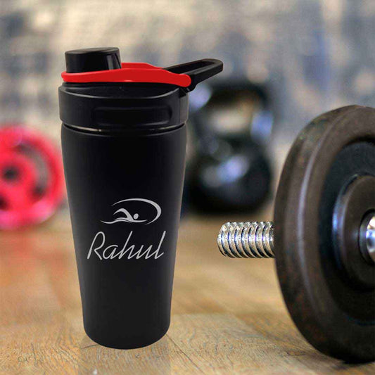 Customised Weight Gainer Shaker Bottle Stainless Steel Protein Mixer with Whisk Ball - Swimming