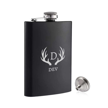 Personalized Whiskey Flask With Funnel And 4 Shot Glasses