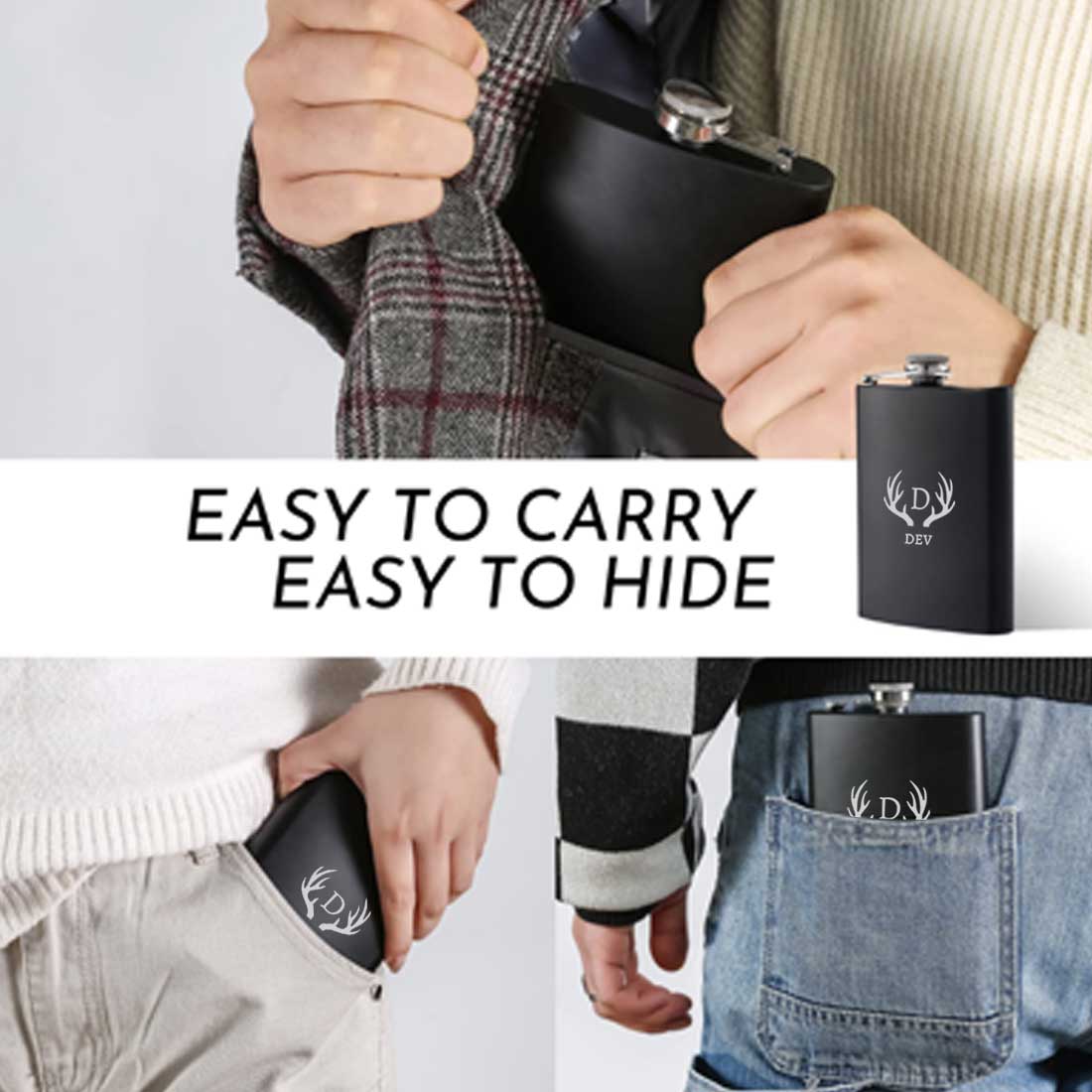 Personalized Whiskey Flask With Funnel And 4 Shot Glasses