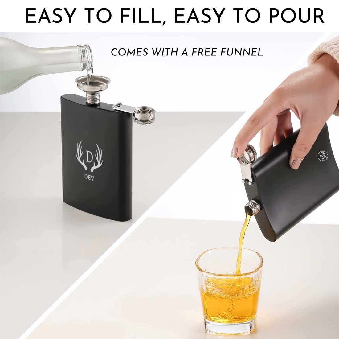 Personalized Whiskey Flask With Funnel And 4 Shot Glasses