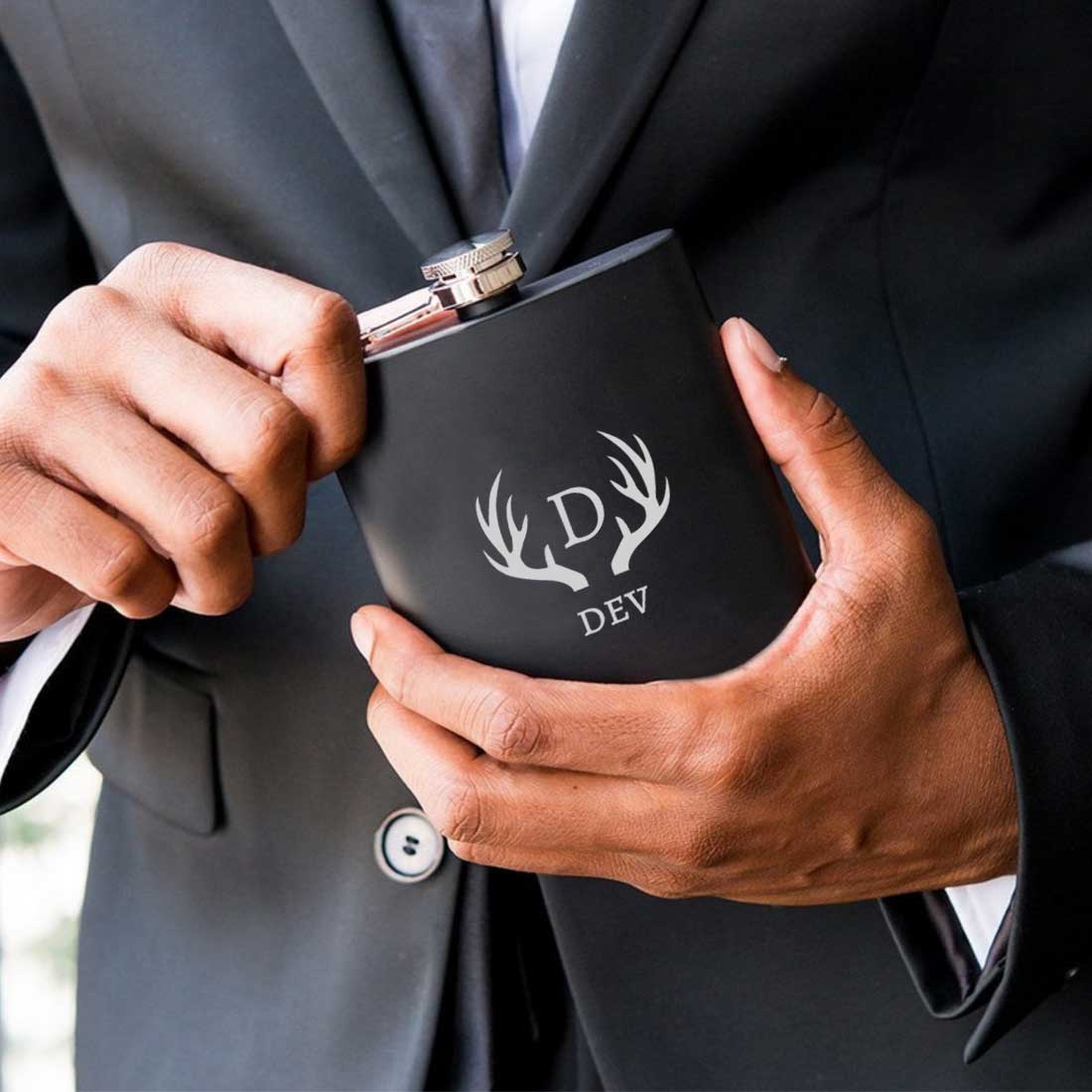 Personalized Whiskey Flask With Funnel And 4 Shot Glasses