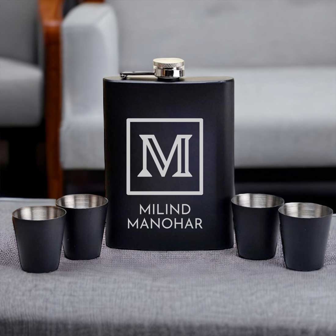 Personalised Hip Flask With Engraving for Men Stainless Steel Drinking Flasks - Monogram