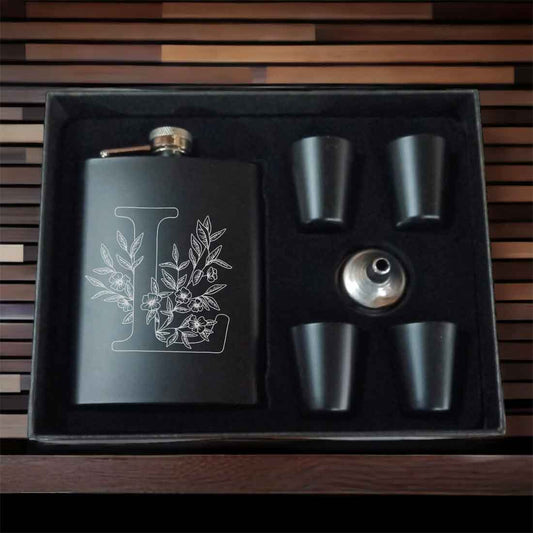 Custom Engraved Flask for Men With Funnel Anniversary Gift for Husband  - Leaf