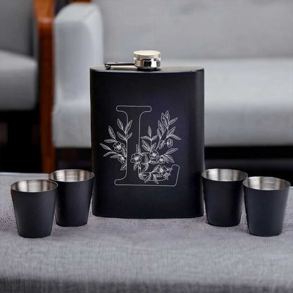 Custom Engraved Flask for Men With Funnel Anniversary Gift for Husband  - Leaf