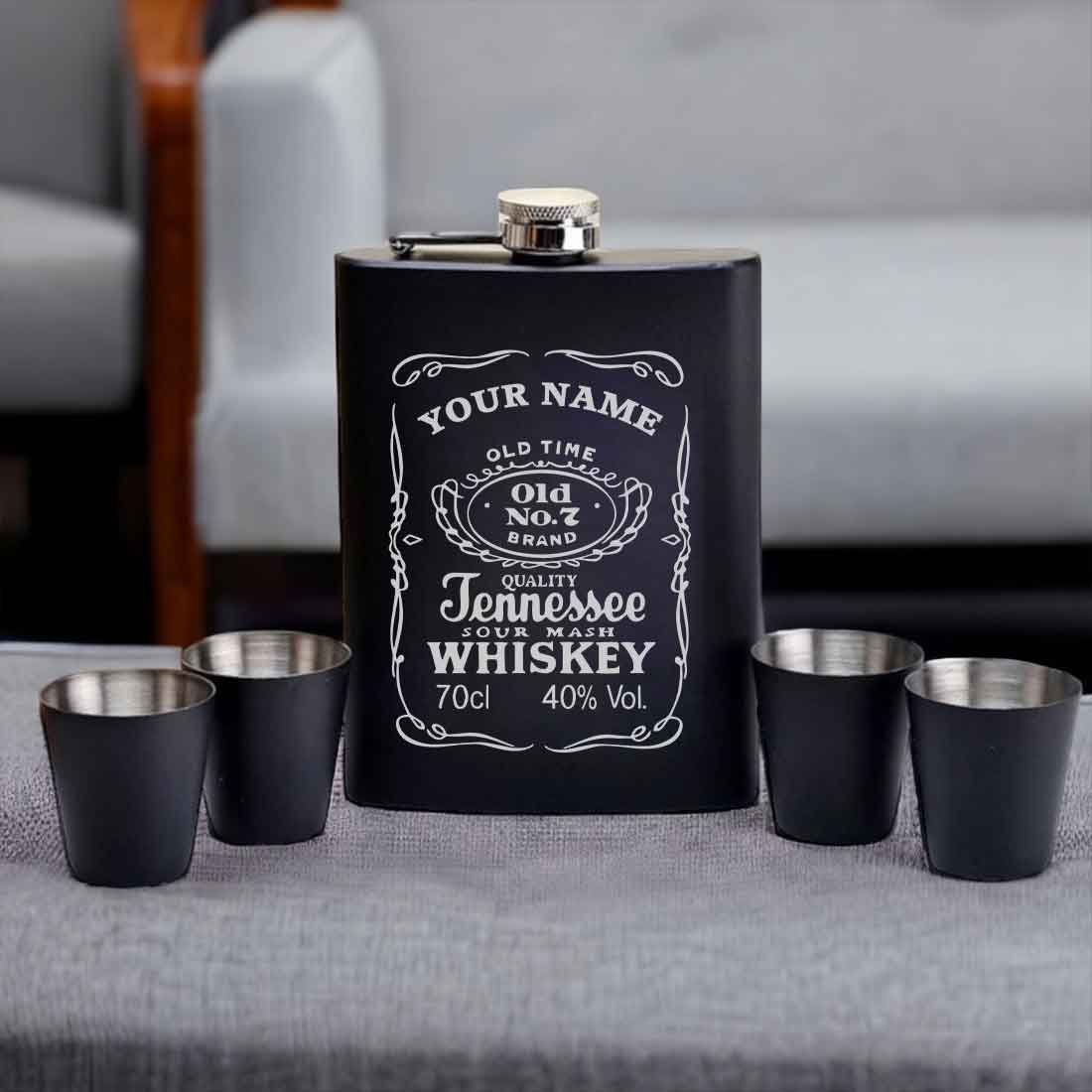 Custom Engraved Stainless Steel Hip Flask With Funnel 236 ML Black Matte   - Add name