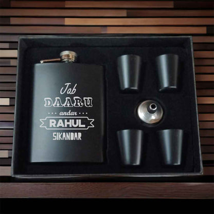 Customized Engraved Flask for Men Stainless Steel Hip Flasks  - Jab Daaru Andar