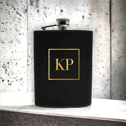 Personalized PU Leather Hip Flask Stylish Alcohol Flasks - Monogram Square