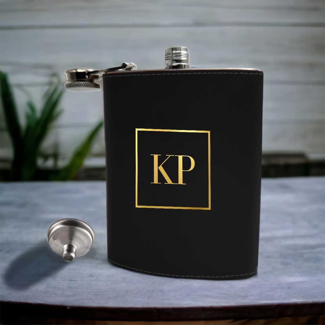 Personalized PU Leather Hip Flask Stylish Alcohol Flasks - Monogram Square