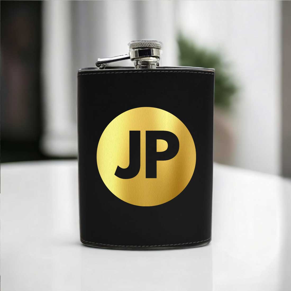 Black PU Leather Hip Flask With Name Personalized Gifts For Men